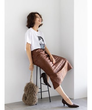 Te chichi クラックレザーライクナロースカート ブラウン