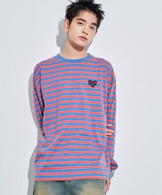 WEGO 【MLサイズ展開】ボーダーワンポイントT（LS） ブルーボーダー