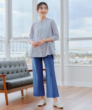 Tiaclasse 【日本製・新色追加・洗える・ストレッチ】エアシルキーワイドパンツ ブルー