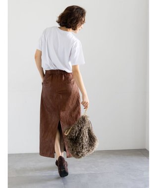 Te chichi クラックレザーライクナロースカート ブラウン