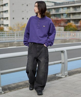 WEGO 【ユニセックス着用ITEM/MLサイズ展開/裏起毛】ショートドロストヘンリーネックプルオーバー パープル