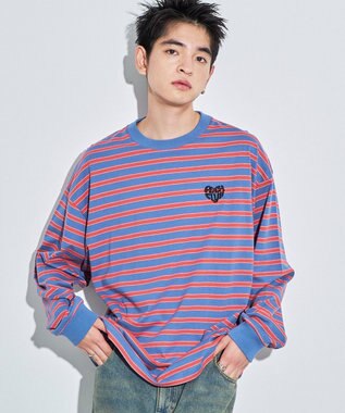 WEGO 【MLサイズ展開】ボーダーワンポイントT（LS） ブルーボーダー