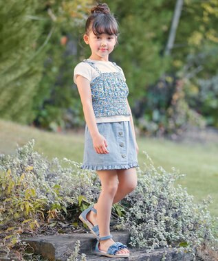 ANY KIDS キャミソール ドッキング Ｔシャツ ホワイト×ネイビー花柄