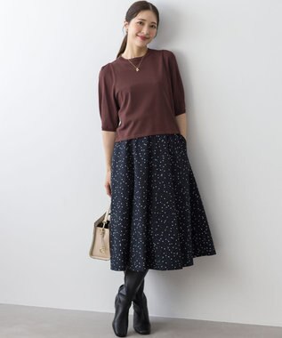 組曲 クルミボタン5分袖ニット ブラウン系