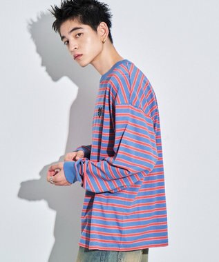 WEGO 【MLサイズ展開】ボーダーワンポイントT（LS） ブルーボーダー