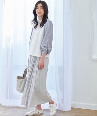 ANY 【洗濯機可/UVケア/アンチピリング】布帛ねじり袖コンビプルオーバー ホワイト×ストライプ