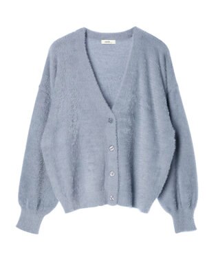 earth music&ecology ミニシャギーＶネックカーディガン Blue