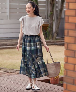 ANY 【接触冷感/UVケア/シワになりにくい】フレアスリーブ Tブラウス ライトグレー