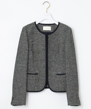 ANY SIS シャイニーストレッチツイード ノーカラージャケット シャンブレーネイビー