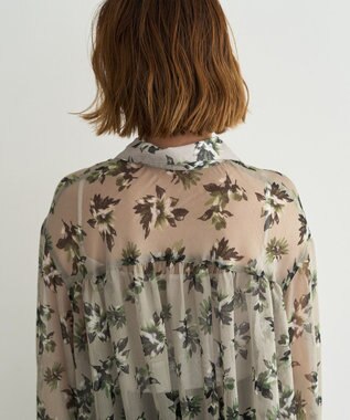YECCA VECCA フラワー柄シアーロングシャツ Light Khaki