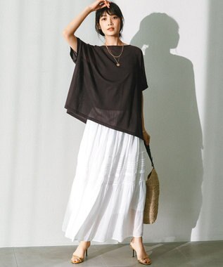 23区 【洗える】ブロドリーダンテル ティアードスカート ホワイト系