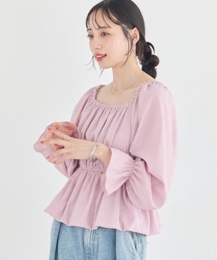 earth music&ecology バルーンヘムブラウス Pink