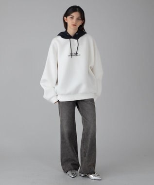 WEGO 【ユニセックス着用ITEM/MLサイズ展開】ワンポイントバイカラープルパーカー ホワイト