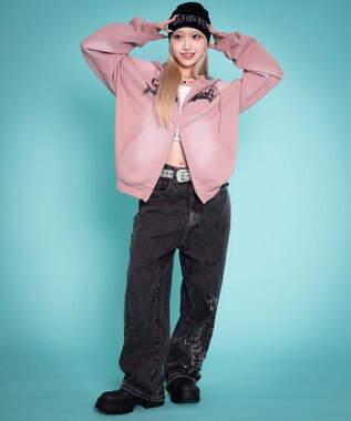 WEGO 【ユニセックス着用ITEM/MLサイズ展開】グラフィックZIPパーカー ピンク