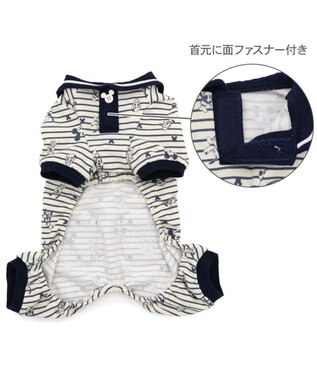 PET PARADISE ディズニー ミッキーマウス ペティヒート ロンパース 《ストライプ》 小型犬 ホワイト×ネイビー