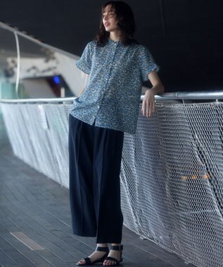 組曲 フラワーガーデンプリント ブラウス ブルー系