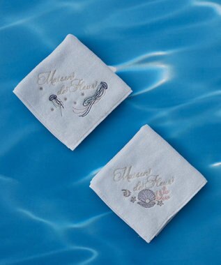 Maison de FLEUR シェル刺繍タオルハンカチ Light Blue