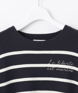 自由区 S 【洗える】コットンウールハイゲージボーダー ニット ネイビー×オフ