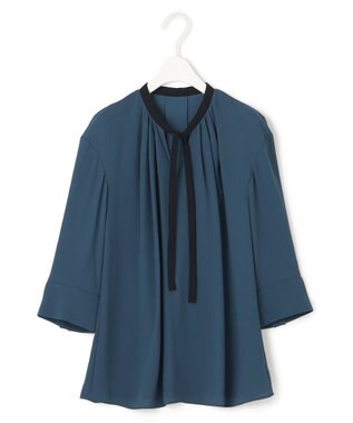 ICB 【接触冷感・洗える】BackSatinAmunzen ナロータイブラウス ダルブルー系