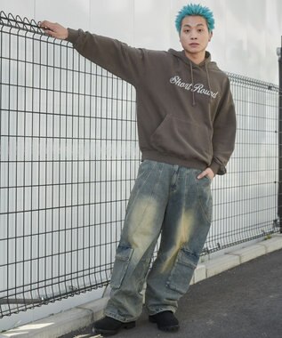 WEGO 【ユニセックス着用ITEM】ピグメントラメグラフィックプルパーカー ブラウン