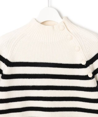 23区 S 【洗える】ウールカシミヤ パネルボーダー ニット オフホワイトxブラックボーダー