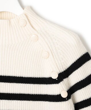 23区 S 【洗える】ウールカシミヤ パネルボーダー ニット オフホワイトxブラックボーダー