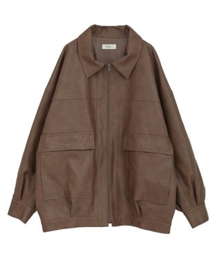 earth music&ecology フェイクレザージップジャケット Light Brown