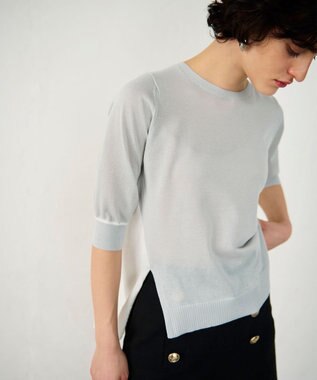 GRACE CONTINENTAL バイカラークルーニットトップ グレー