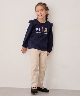 ANY KIDS おけいこモチーフ刺繍入り 長袖Tシャツ ネイビー（くま×バイオリン）