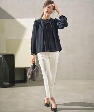 組曲 L 【WEB限定】ベーシックダブルクロス テーパードパンツ アイボリー系