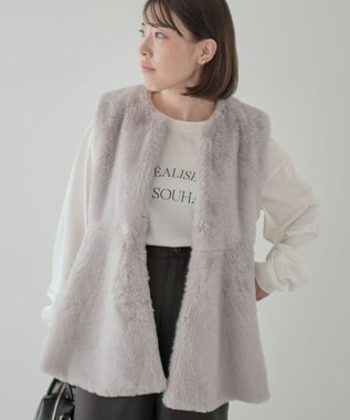 Green Parks ・ＥＬＥＮＣＡＲＥ　ＤＵＥペプラムフェイクファーベス Gray Beige