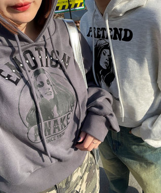 WEGO ガールプリントプルパーカー 杢グレー