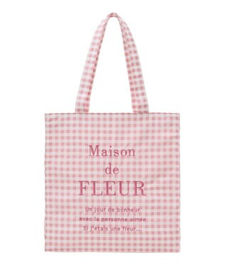 Maison de FLEUR ブランドロゴ刺繍ギンガムスクエアトート Pink