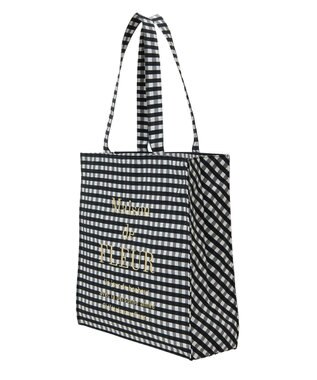 Maison de FLEUR ブランドロゴ刺繍ギンガムスクエアトート Black