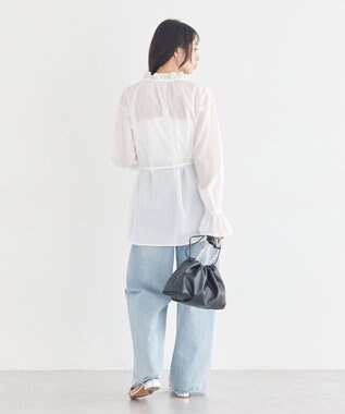 earth music&ecology 【イージーケア】TRキュプラダブルボタンフリルシャツ Off White