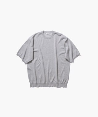 ATON COTTON WASHI KNIT | ハーフスリーブクルーネックセーター - UNISEX TOP GRAY