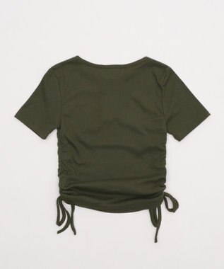 WEGO サイドギャザーヘンリーネックロゴT カーキ