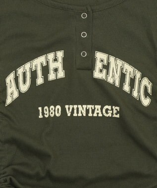 WEGO サイドギャザーヘンリーネックロゴT カーキ