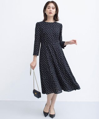 組曲 ドットジョーゼットプリント ワンピース ブラック系5