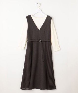 ANY SIS 【美人百花10月号掲載】カットソー×プリーツコンビ ジャンドレ ブラウン×アイボリー