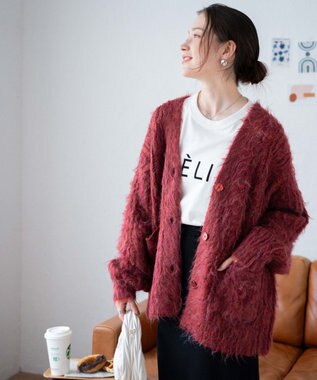 WEGO 【軽量】ブラッシュニットBIGカーディガン レッド