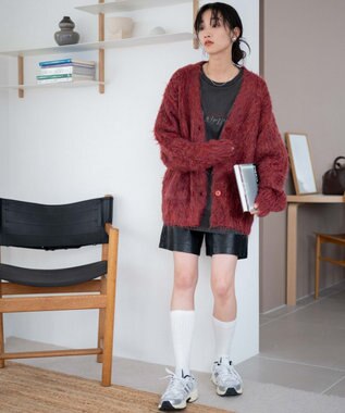 WEGO 【軽量】ブラッシュニットBIGカーディガン レッド