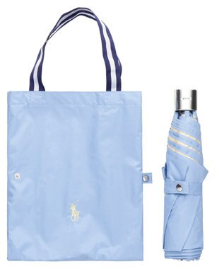 MOONBAT 【軽量】POLO RALPH LAUREN 晴雨兼用日傘 折りたたみ傘 PP刺繍／遮光 遮熱 UV サックス×イエロー