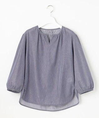 J.PRESS LADIES S 【WEB限定カラーあり・洗える・イージーケア】 アーネストストライプ スリットネック カットソー ネイビー系1