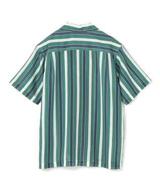 UNFILO MENS シアーメッシュプリント オープンカラーシャツ【ギフトにもおすすめ】 グリーンストライプ