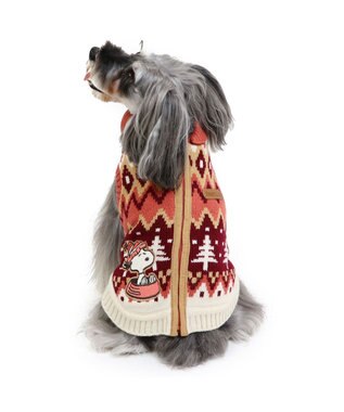  スヌーピー 背中開き ニット雪遊び柄 《レッド》 小型犬