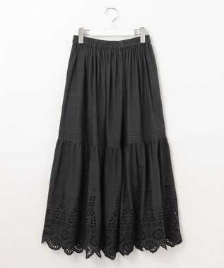 Feroux 【洗える】刺繍ティアード スカート グレー系