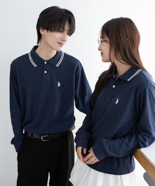 WEGO 【25年秋冬新作/ユニセックスITEM/SMLサイズ展開】別注USPOLOラインポロシャツ（長袖） ネイビー