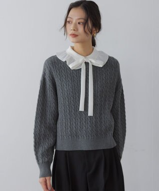 組曲 L 【加藤ローサさん着用】コットンカシミヤMIX ケーブル ニット 【WEB限定】グレー系9
