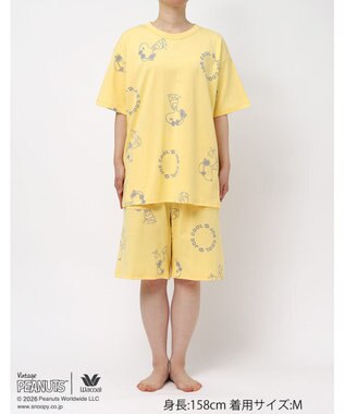 WACOAL PEANUTS パジャマ 5分袖 半袖 5分丈 オーガニックコットン100%(本体) レディース FDT169 /ワコール イエロー